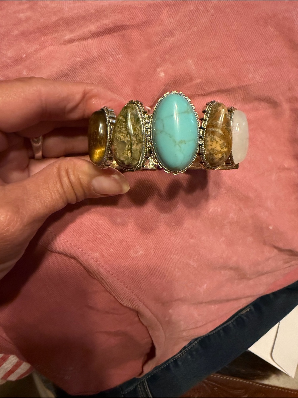 Turquoise and Earth-Tone Stone Cuff Bracelet and faux Turquoise bracelet